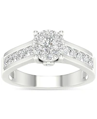 Diamond Cluster Channel-Set Engagement Ring (3/4 ct. t.w.) in 14k White Gold
