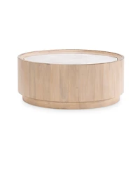 Biscayne 40" Wood with Travertine Top Round Cocktail Table