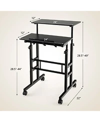 Height Adjustable Mobile Standing Desk with Tiltable Desktop & 2 Hanging Hooks