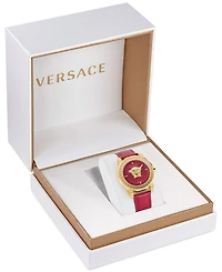 Versace Women's Swiss Medusa Deco Red Leather Strap Watch 38mm