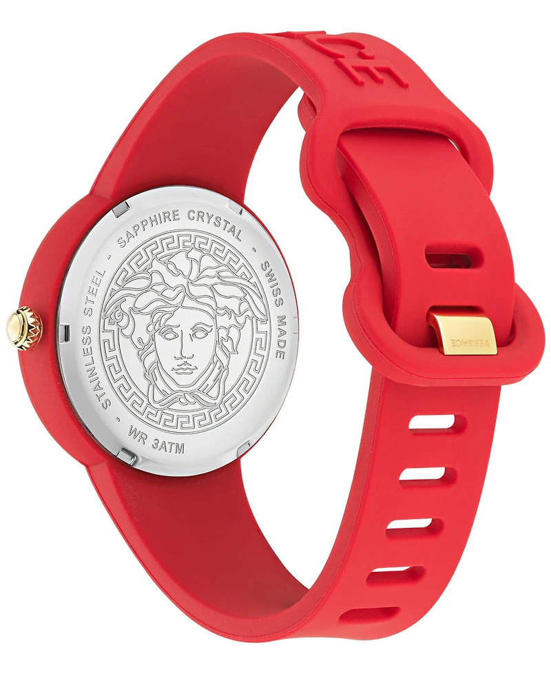 Versace Women's Swiss Medusa Pop Red Silicone Strap Watch 39mm Set