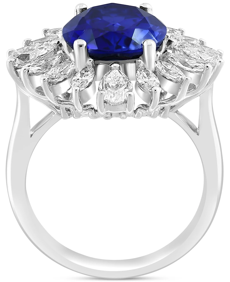 Effy Lab Grown Sapphire (4-1/2 ct. t.w.) & Lab Grown Diamond (1-5/8 ct. t.w.) Halo Ring in 14k White Gold