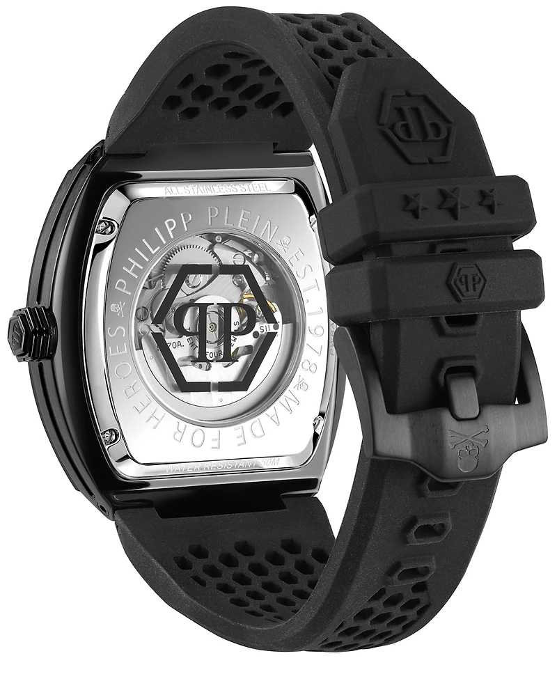 Philipp Plein Men's Automatic The Keleton Black Silicone Strap Watch 44mm