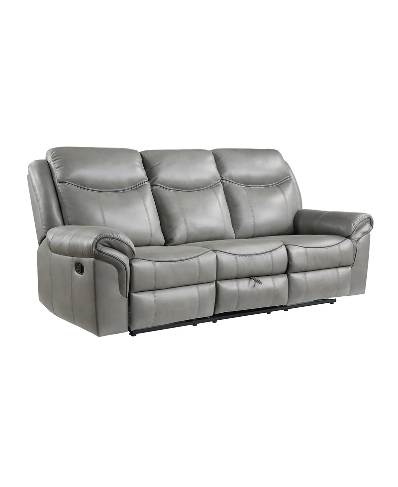 White Label Calico 89" Double Reclining Sofa with Center Drop-Down Cup Holders, Power Outlets, Hidden Drawer and Usb Ports