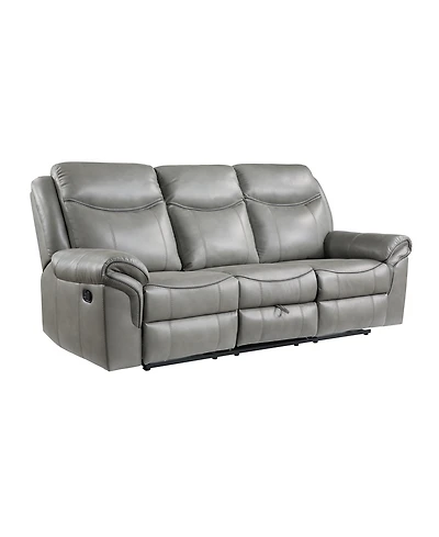 White Label Calico 89" Double Reclining Sofa with Center Drop-Down Cup Holders, Power Outlets, Hidden Drawer and Usb Ports