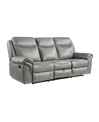 White Label Calico 89" Double Reclining Sofa with Center Drop-Down Cup Holders, Power Outlets, Hidden Drawer and Usb Ports
