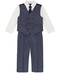 Nautica Toddler and Little Boys Shirt, Windowpane Vest, Pants & Neck Tie Set, 4 piece