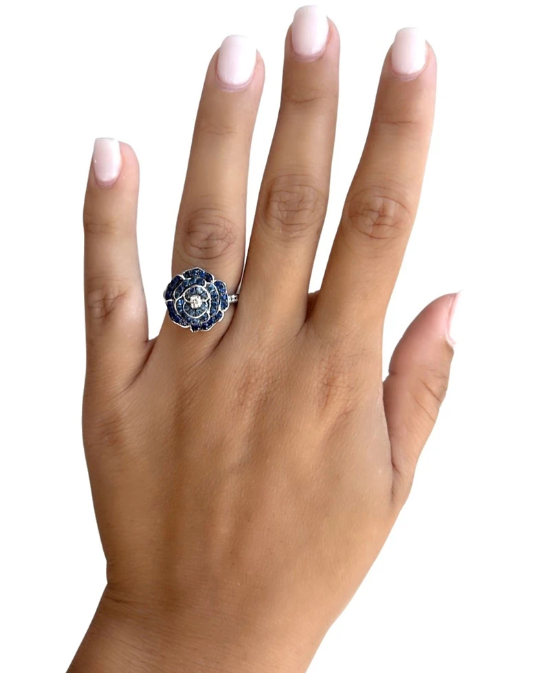 Le Vian Denim Ombre (7/8 ct. t.w.) & Nude Diamond (1/4 ct. t.w.) Flower Ring in 14k White Gold
