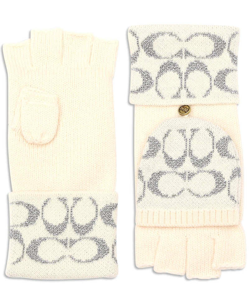 Coach Women's Metallic Pop Top Logo Gloves