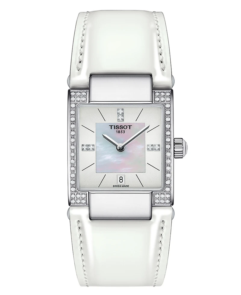 Tissot Women's Swiss T02 Diamond (1/6 ct. t.w.) White Leather Strap Watch 23mm