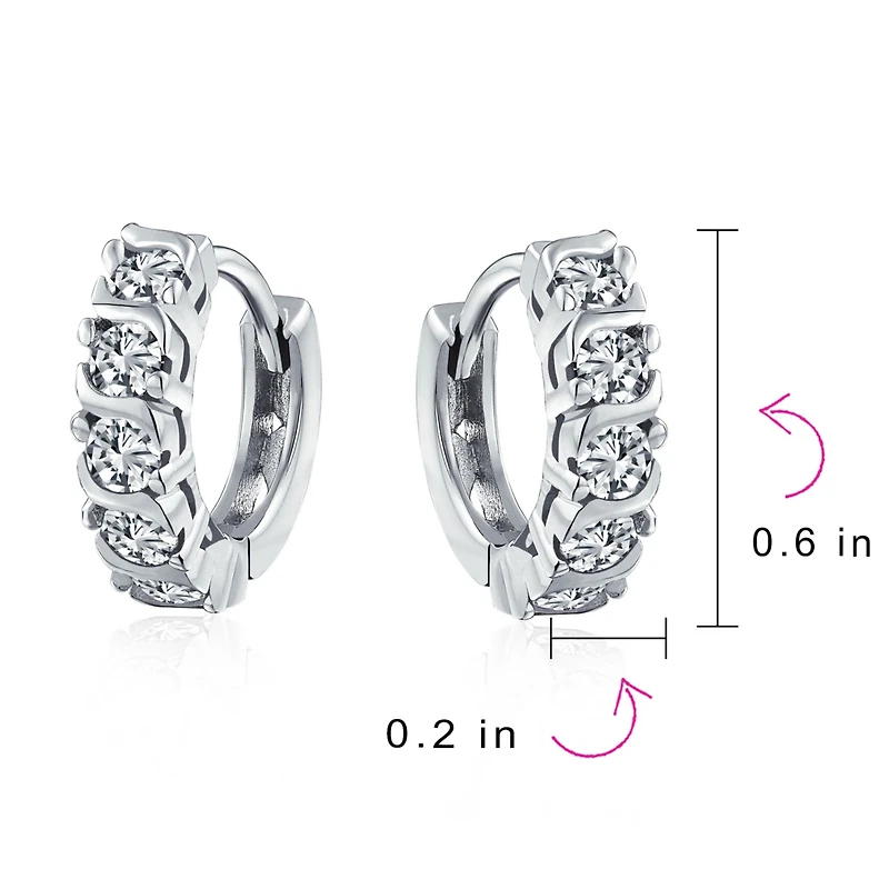 Bling Jewelry Round Solitaire Cubic Zirconia Cz S-Style Wave Kpop Huggie Hoop Earrings Sterling Silver