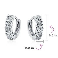 Bling Jewelry Round Solitaire Cubic Zirconia Cz S-Style Wave Kpop Huggie Hoop Earrings Sterling Silver