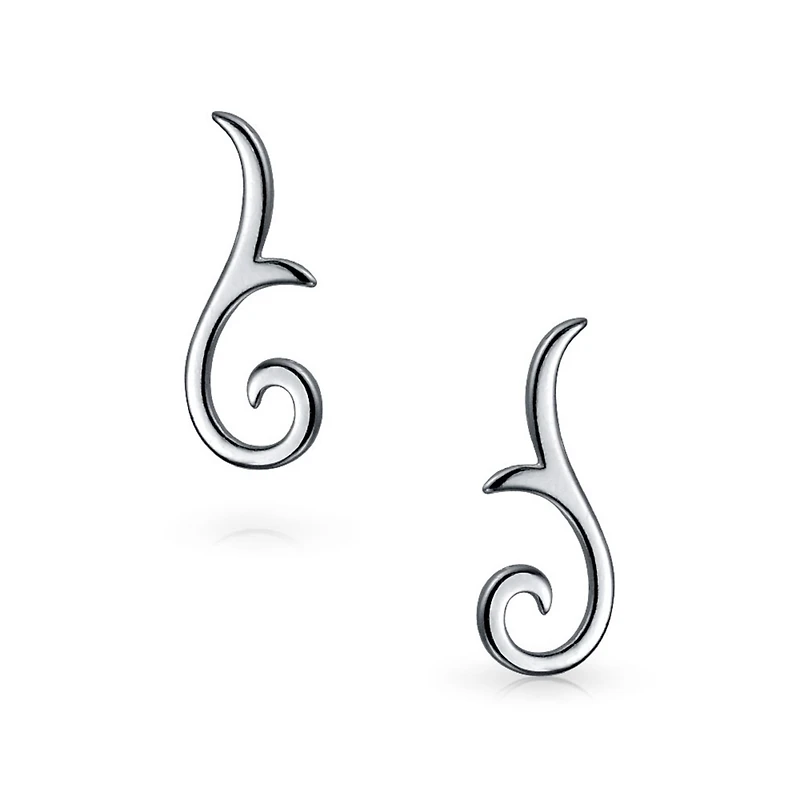 Bling Jewelry Minimalist Geometric Tribal Scroll Ear Pin Crawlers Climbers Earrings Rose Gold Plated Sterling Silver