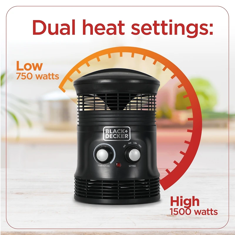 Black and Decker Electric Heater, 360° Surround Portable Heater， Space Heater with 3 Settings and Manual Controls