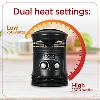 Black and Decker Electric Heater, 360° Surround Portable Heater， Space Heater with 3 Settings and Manual Controls