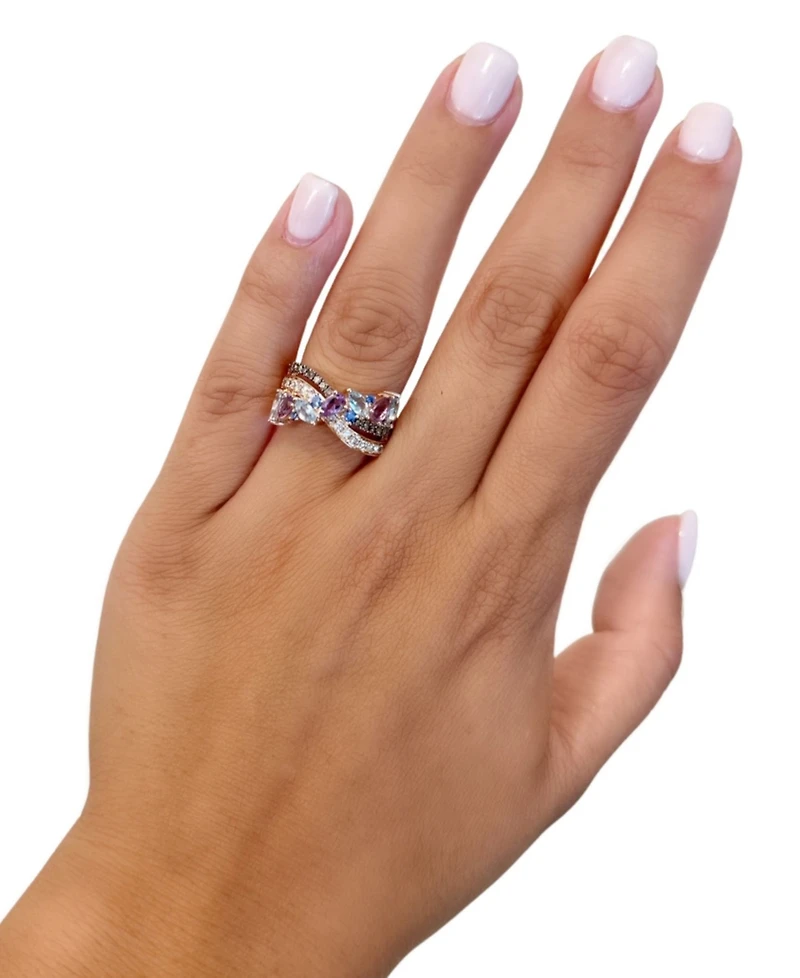 Le Vian Multi-Gemstone (1-1/6 ct. t.w.) & Diamond (3/8 t. t.w.) Crossover Statement Ring in 14k Rose Gold