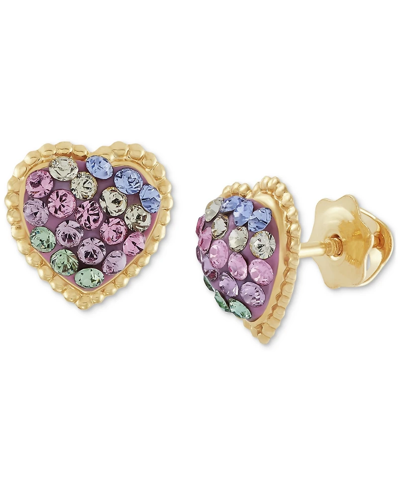 Children's Crystal Heart Stud Earrings 14k Gold