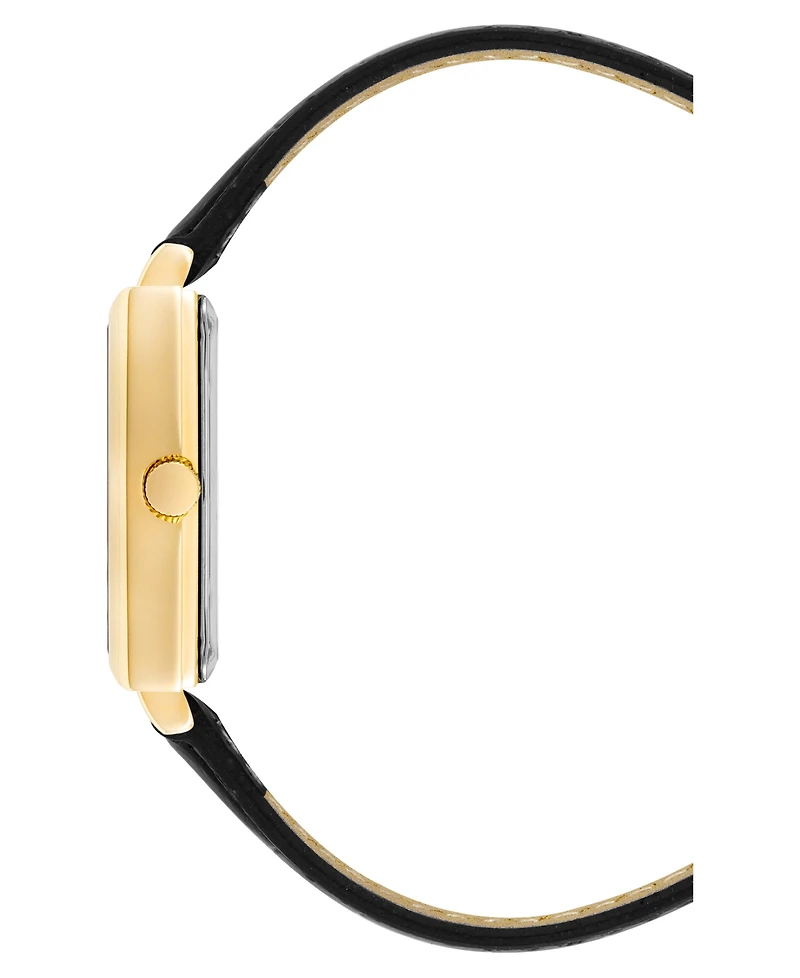 Anne Klein Women's Three Hand Quartz Square Black Polyurethane Faux Leather Band Watch, 21mm
