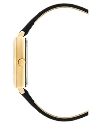 Anne Klein Women's Three Hand Quartz Square Black Polyurethane Faux Leather Band Watch, 21mm