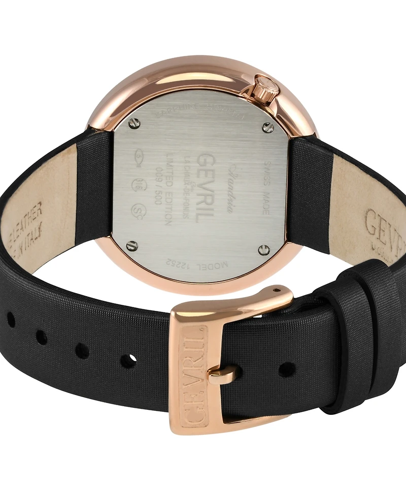 Gevril Women's Gandria Black Leather Watch 36mm