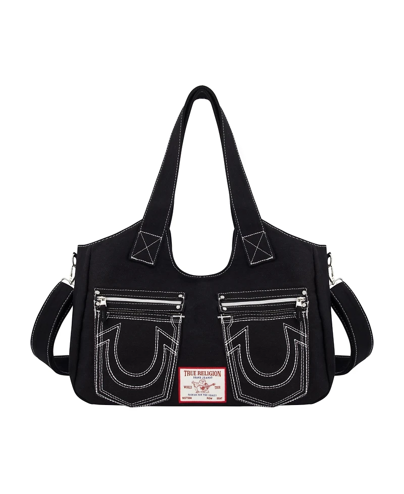 True Religion Horseshoe Stitch Black Satchel Bag