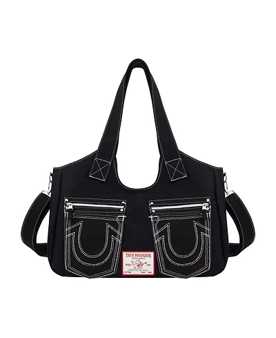 True Religion Horseshoe Stitch Black Satchel Bag