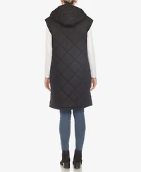 White Mark Women's Diamond Quilted Hooded Long Puffer Vest Jacket