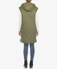 White Mark Women's Diamond Quilted Hooded Long Puffer Vest Jacket