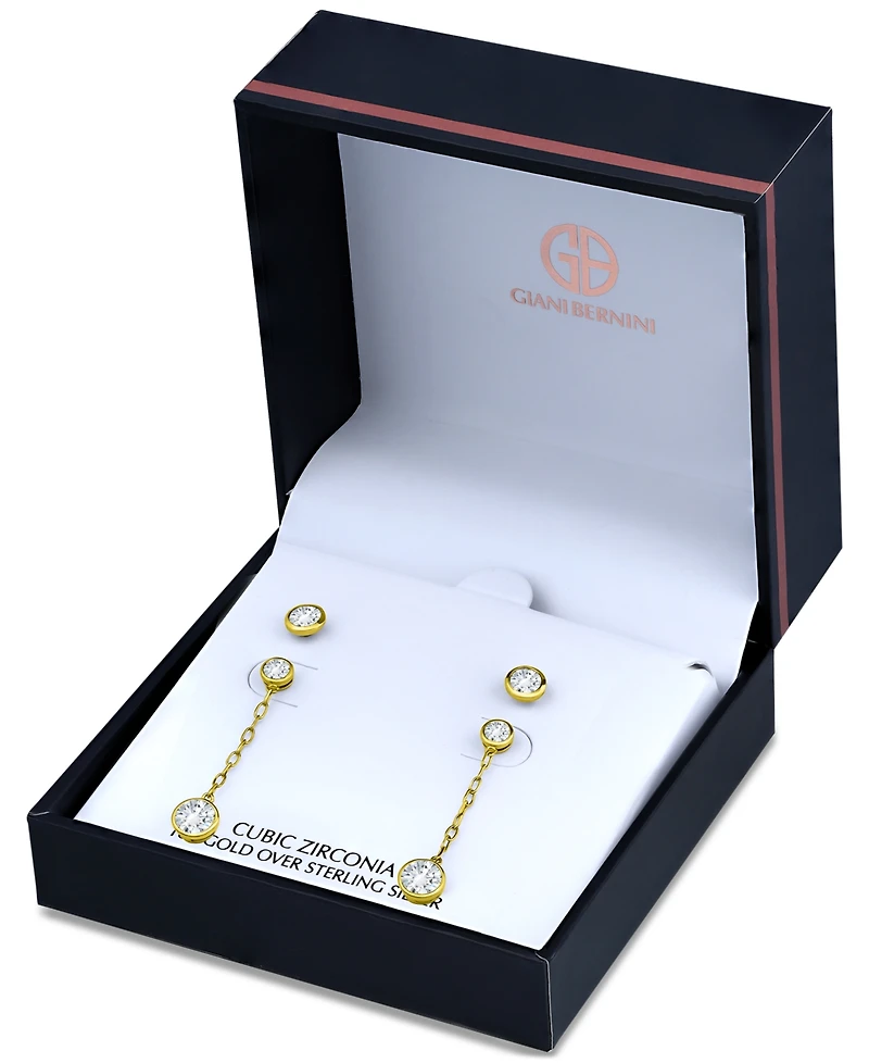 Giani Bernini 2-Pc. Set Cubic Zirconia Bezel Stud & Chain Drop Earrings