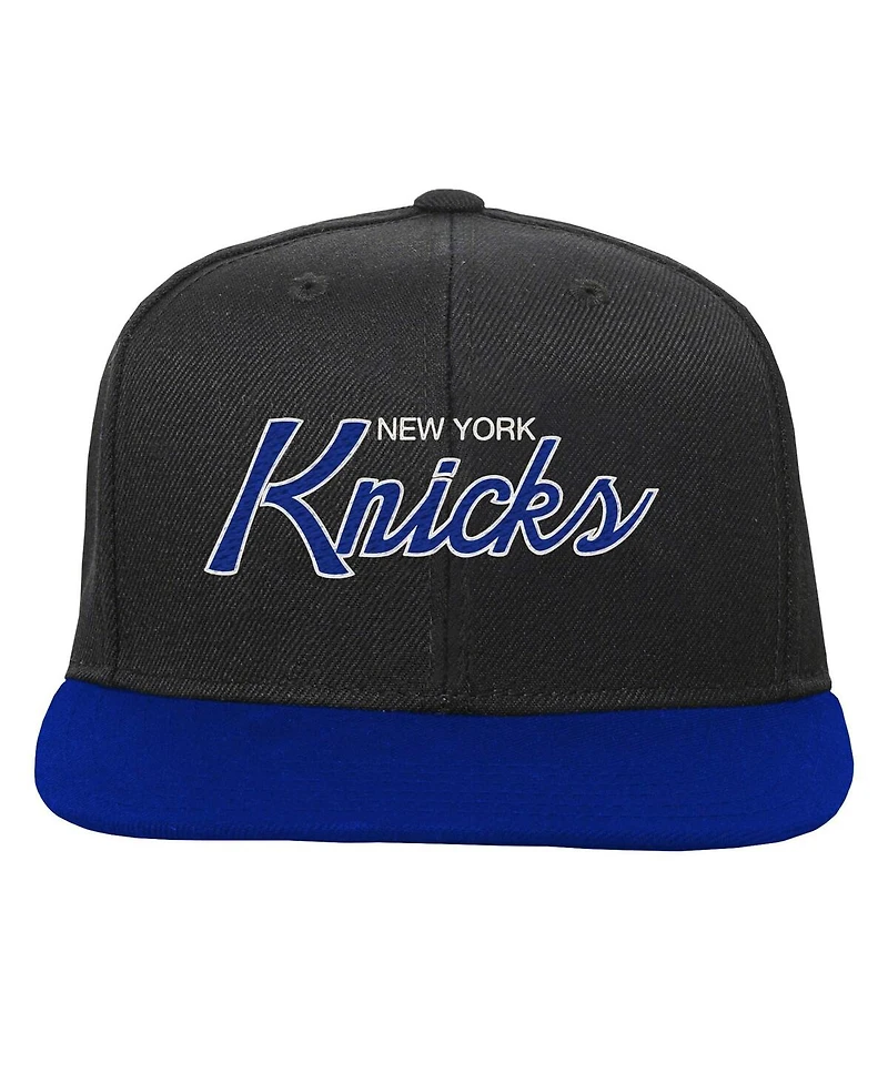 Big Boys and Girls Mitchell & Ness Black New York Knicks Team Script Snapback Hat