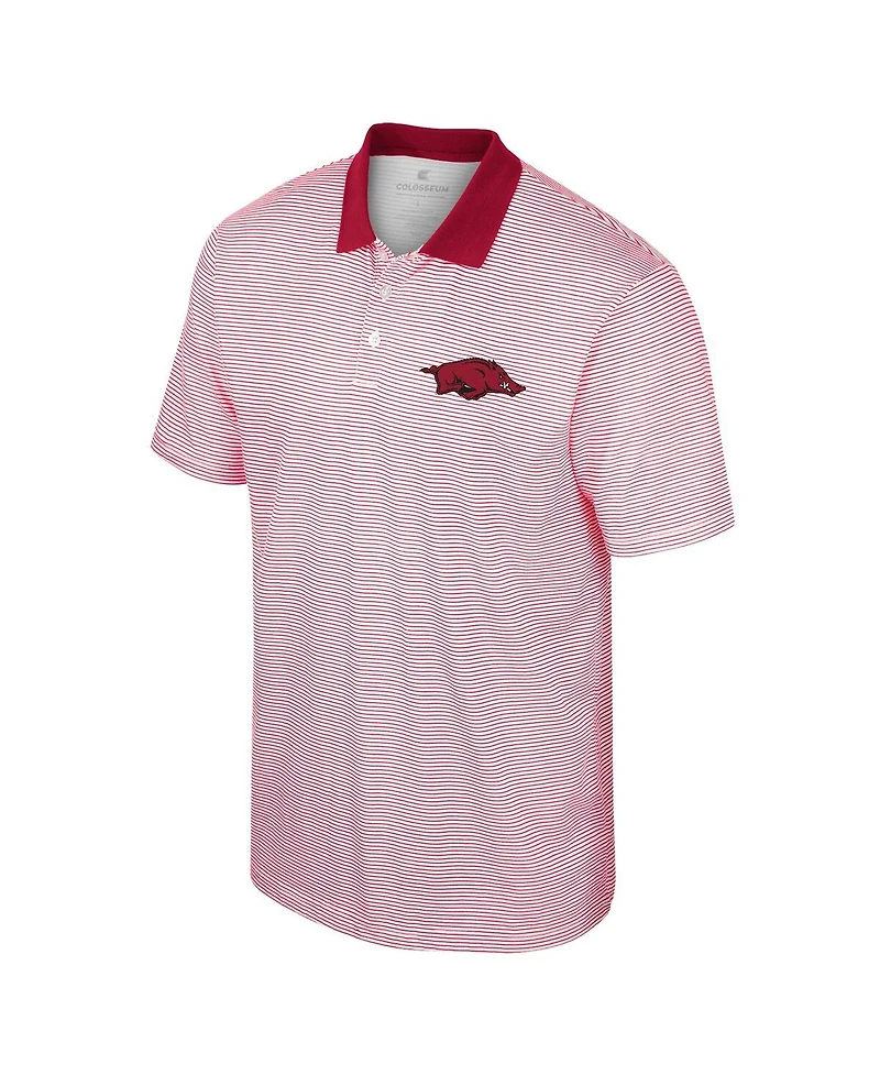 Men's Colosseum White, Cardinal Arkansas Razorbacks Print Stripe Polo Shirt