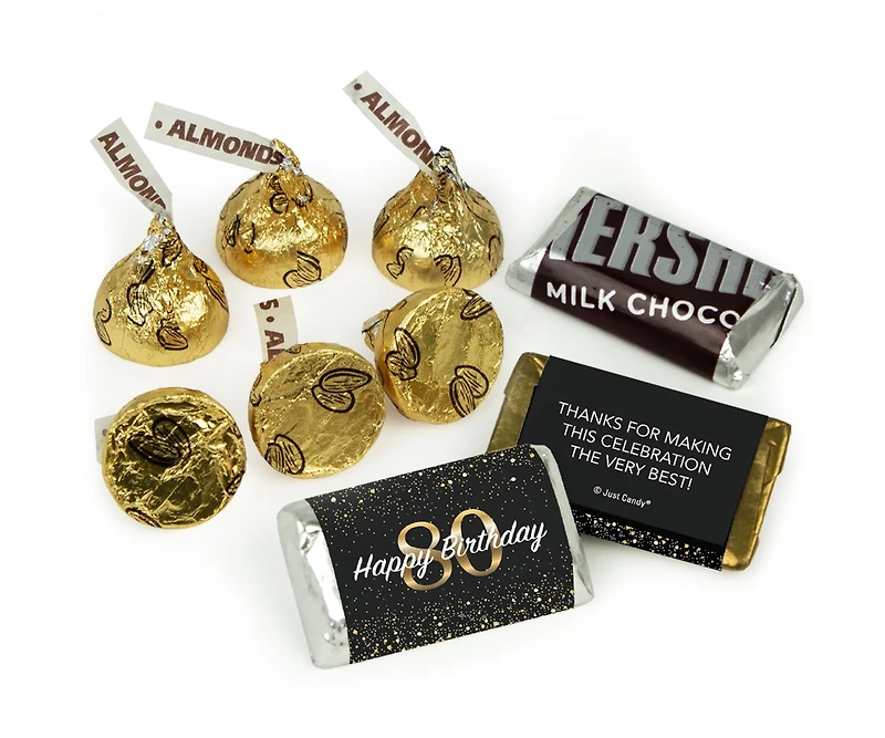 Just Candy 80th Birthday Candy Party Favors Hershey's Miniatures & Almond Kisses, 128 Pieces