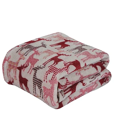 Kate Aurora Ultra Soft & Cozy Christmas Plaid Reindeer Plush Throw Blanket Cover