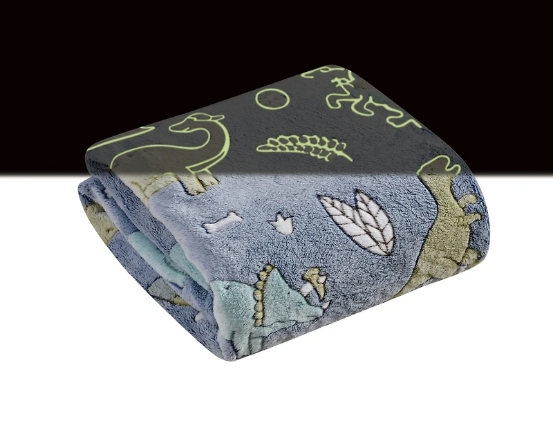 GoodGram Glow in the Dark Blue Dinosaur & Friends Ultra Plush Juvi Fleece Accent Throw Blanket - 50 in. X 60 in.