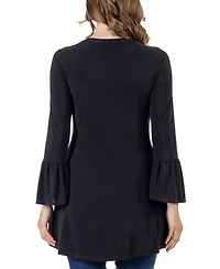 24seven Comfort Apparel Women's Long Bell Sleeve High Low Tunic Top