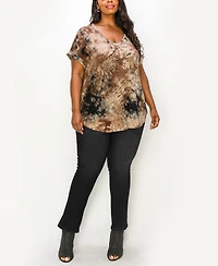 Coin 1804 Plus Tie Dye V-neck Rolled Short Sleeve Top