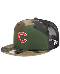 Men's New Era Camo Chicago Cubs Woodland Camo Trucker 9FIFTY Snapback Hat