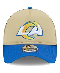 Men's New Era Tan, Royal Los Angeles Rams All Day A-Frame Trucker 9FORTY Adjustable Hat