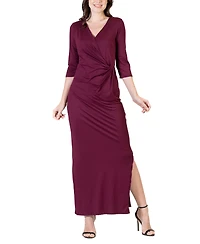 24seven Comfort Apparel Women's Fitted V-neck Side Slit Maxi Dress