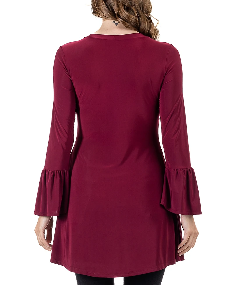 24seven Comfort Apparel Women's Long Bell Sleeve High Low Tunic Top