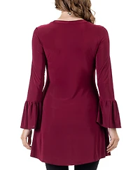 24seven Comfort Apparel Women's Long Bell Sleeve High Low Tunic Top
