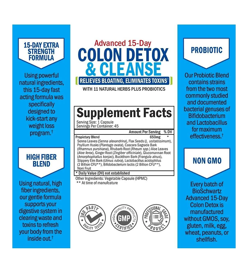 BioSchwartz Colon Cleanser & Detox for Weight Loss - 15 Day Fast-Acting Cleanse, Probiotic Fiber, Noni