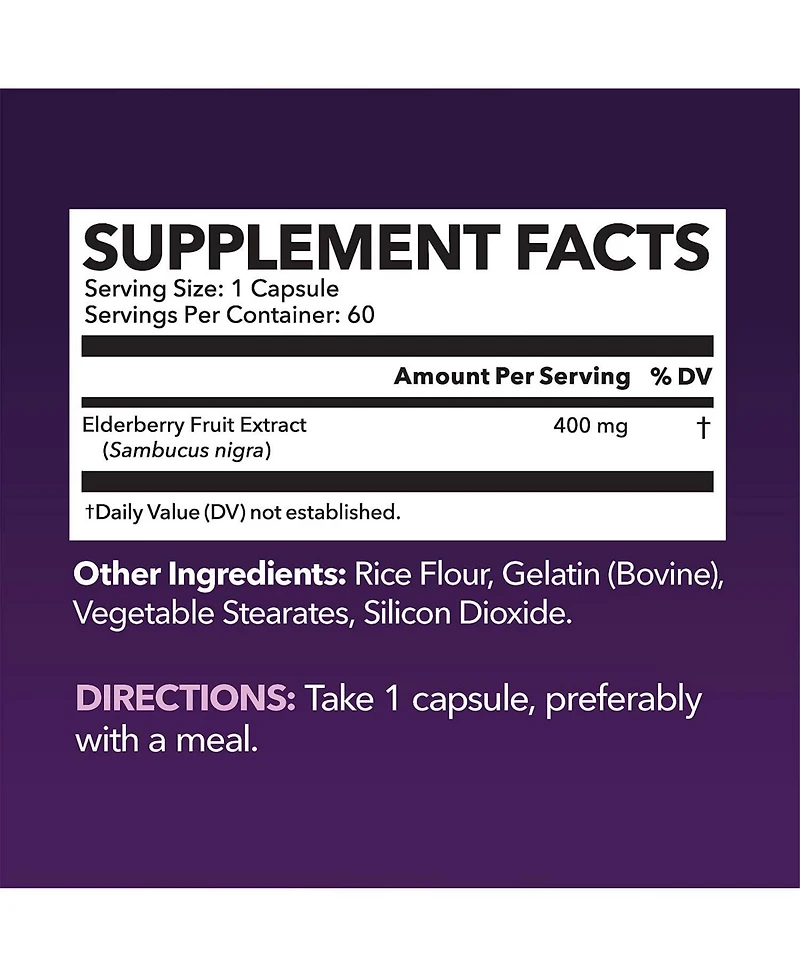 Elderberry Vitamins, Immune System Support Capsules, Havasu Nutrition, 60ct
