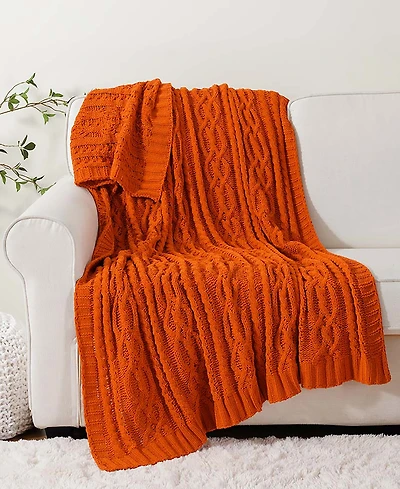 Battilo Lifestyle Cable Knit Chenille Throw, 51" x 67"