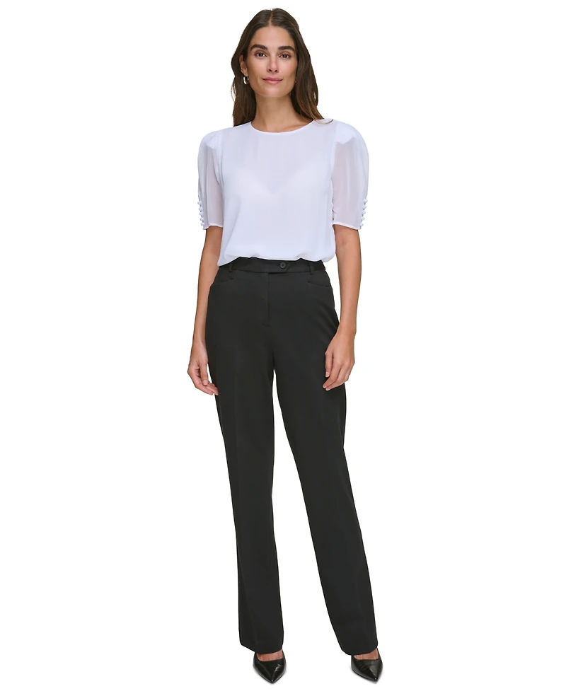 Calvin Klein Women's Elbow-Length Button-Sleeve Top