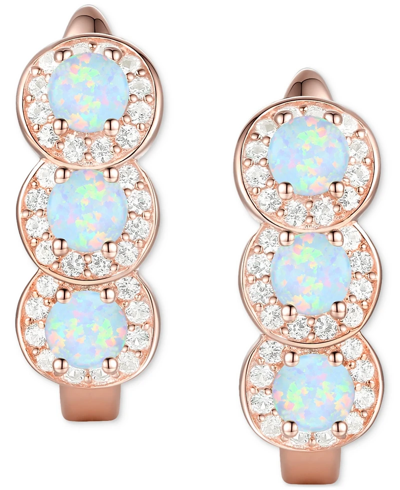 Lab-Grown Opal (1/4 ct. t.w.) & White Sapphire Triple Halo Leverback Earrings 14k Rose Gold-Plated Sterling Silver (Also i