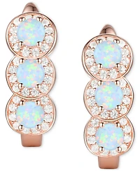Lab-Grown Opal (1/4 ct. t.w.) & White Sapphire Triple Halo Leverback Earrings 14k Rose Gold-Plated Sterling Silver (Also i