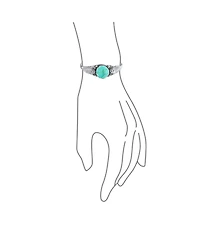 Bling Jewelry Nature Leaf Flowers Round Cabochon Statement Black Natural Onyx or Blue Turquoise Wide Cuff Bracelet Sterling Silver