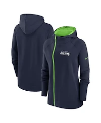 Women's Nike College Navy Seattle Seahawks Asymmetrical Raglan Full-Zip Hoodie