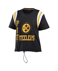 Women's Wear by Erin Andrews Black Pittsburgh Steelers Cinched Colorblock T-shirt